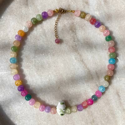 Handmade Summer Beach Necklace Colorful Natural Stone Beaded OT Buckle detail 5