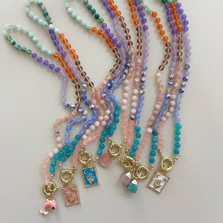 Boho Stone Beaded Summer Beach Multi Color Choker Gemstone Natural Stone - main