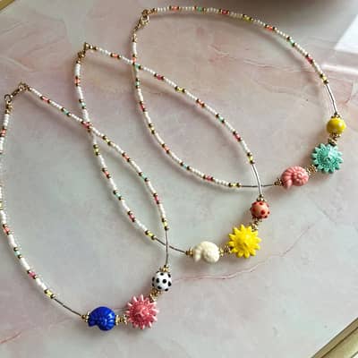 Summer Boho Ocean Glass Seed Beaded Necklace Beach Sun Conch Seashell Choker detail 3