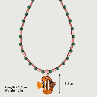 Summer Vacation Bohemian Style Charm Blue Glass Fish Seahorse Pendant Beaded Choker detail 6