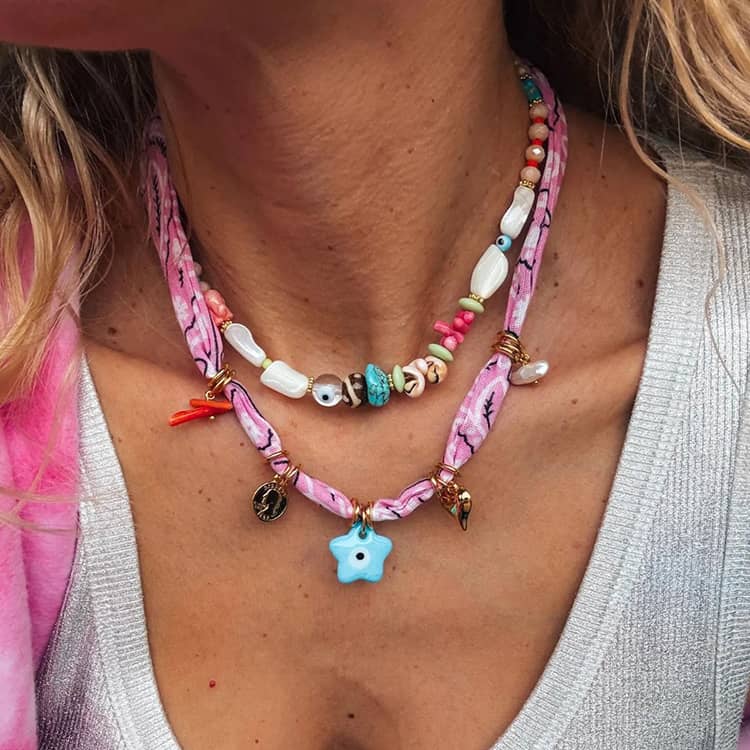 Handmade Beaded Clavicle Chain Stainless Steel Charms Glass Star Broken Beads - main