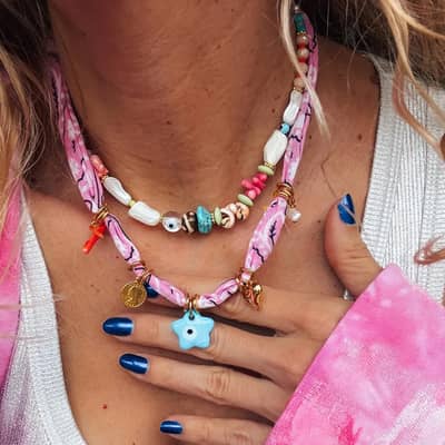 Handmade Beaded Clavicle Chain Stainless Steel Charms Glass Star Broken Beads detail 2