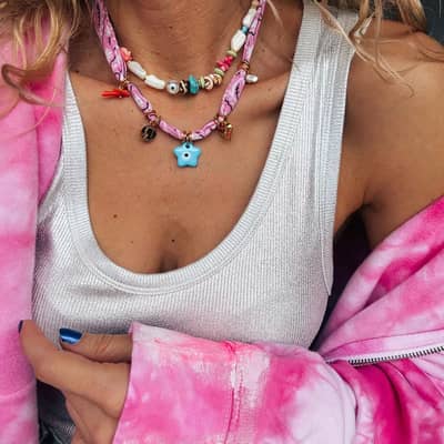 Handmade Beaded Clavicle Chain Stainless Steel Charms Glass Star Broken Beads detail 3