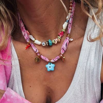 Handmade Beaded Clavicle Chain Stainless Steel Charms Glass Star Broken Beads detail 4