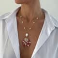 Summer Beach Style 18K Gold Plated Stainless Steel Shell Pendant Cross Baroque Pearl 2