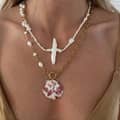 Summer Beach Style 18K Gold Plated Stainless Steel Shell Pendant Cross Baroque Pearl 4