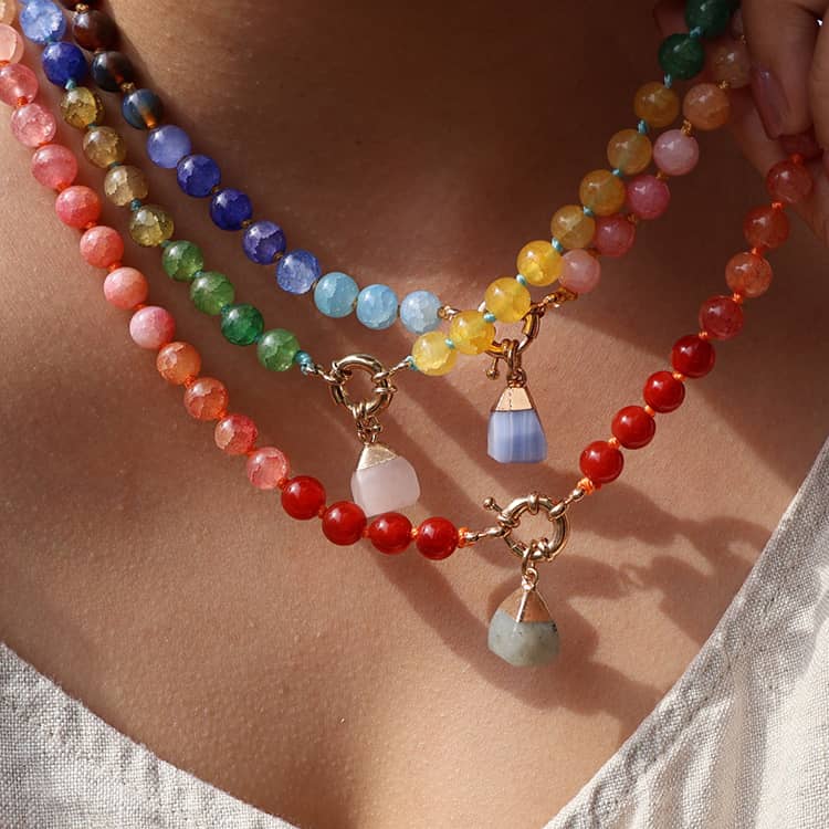 Bohemian Style Beaded Necklaces Rainbow-Colored Natural Stone Adjustable - main