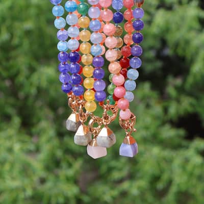 Bohemian Style Beaded Necklaces Rainbow-Colored Natural Stone Adjustable detail 5