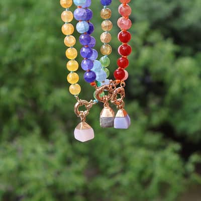 Bohemian Style Beaded Necklaces Rainbow-Colored Natural Stone Adjustable detail 6