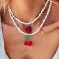 Summer Stainless Steel Pearl Pendant Beaded Fruit Strawberry Cherry Charm 1