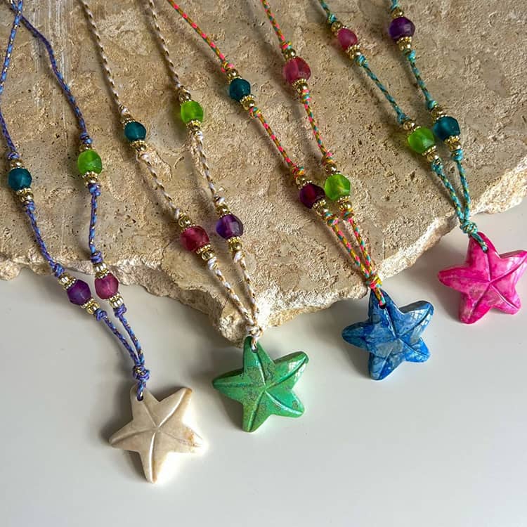Summer Beach Bead Necklace Stainless Steel Glass Shell Starfish Exaggerated Pendant - main