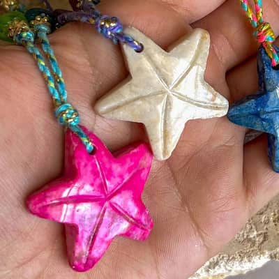 Summer Beach Bead Necklace Stainless Steel Glass Shell Starfish Exaggerated Pendant detail 4