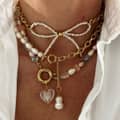 Summer Beach Baroque Pearl Beaded Necklace Stainless Steel Glass Pearl Bow Charm Heart 1