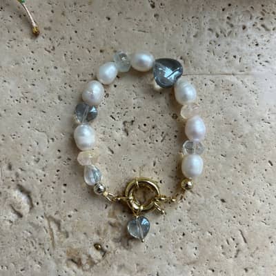 Summer Beach Baroque Pearl Beaded Necklace Stainless Steel Glass Pearl Bow Charm Heart detail 5