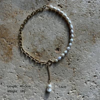 Summer Beach Baroque Pearl Beaded Necklace Stainless Steel Glass Pearl Bow Charm Heart detail 6