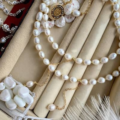 Minimalist Dainty Summer 18K Gold Plated Freshwater Pearls Bead Stainless Steel Necklace detail 1