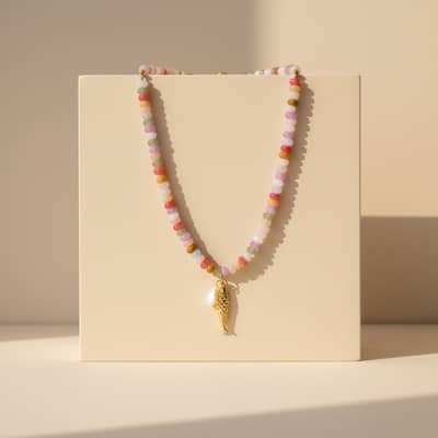 Bohemian Natural Stone Sea Irregular-Shaped Freshwater Pearl Lucky Fish Pendant detail 3