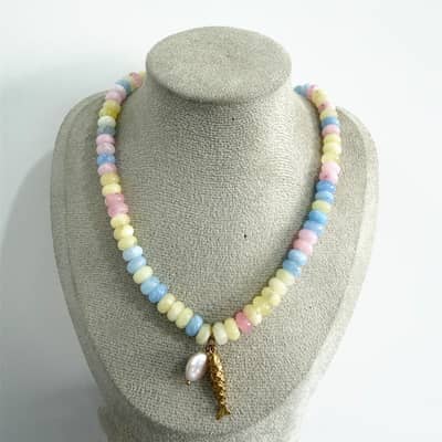 Bohemian Natural Stone Sea Irregular-Shaped Freshwater Pearl Lucky Fish Pendant detail 5