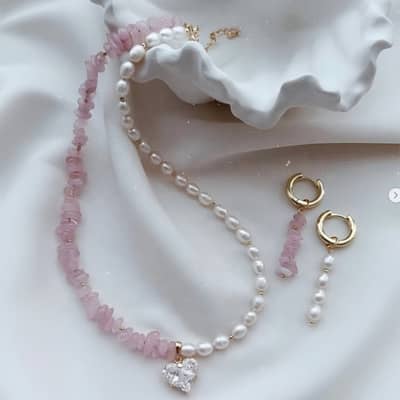 Summer Irregular Stone Beaded Necklace Natural Stone Freshwater Pearl detail 1