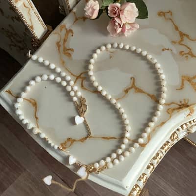 Gold Plated Choker Heart Lock Charm Elegant Natural Stone Pearl Bead Wedding detail 2