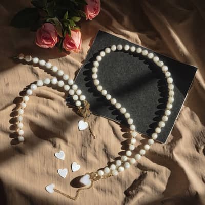 Gold Plated Choker Heart Lock Charm Elegant Natural Stone Pearl Bead Wedding detail 3