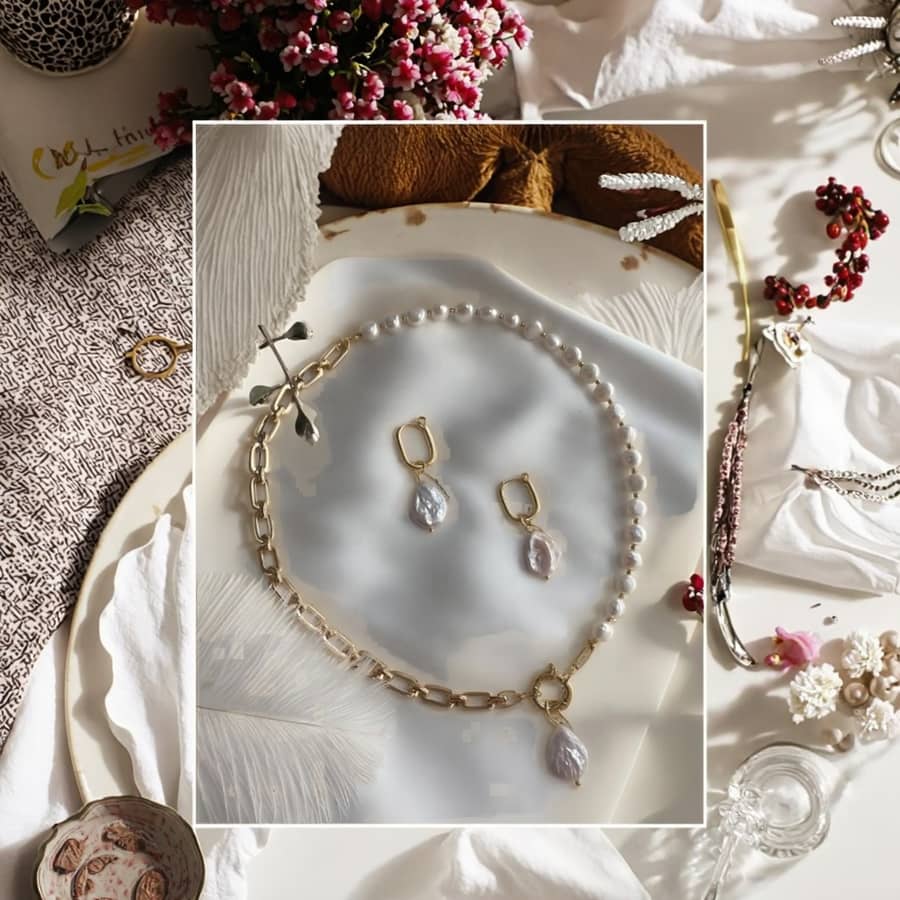 Design Pearl Drop Earring Gold Plated Chain Pearl Patchwork Baroque Pearl Pendant - main