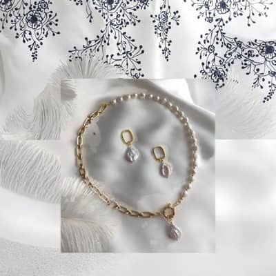 Design Pearl Drop Earring Gold Plated Chain Pearl Patchwork Baroque Pearl Pendant detail 2