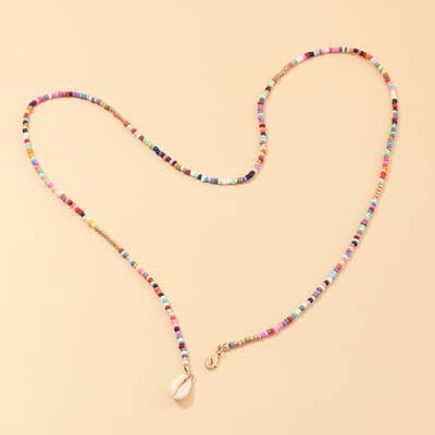 Boho Handmade Colorful Seed Beads Necklace Jewelry 75cm Beaded Necklaces With Shell Pendant detail 3