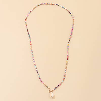 Boho Handmade Colorful Seed Beads Necklace Jewelry 75cm Beaded Necklaces With Shell Pendant detail 5