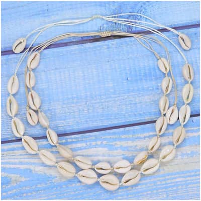 Boho Handmade Sea Shell Beaded Bracelet with Natural Cowry Puka Shell and Braided Necklace detail 3