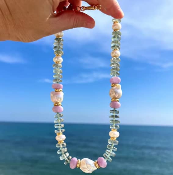 Stainless Steel Beaded Necklace Natural Stone Freshwater Pearl Handmade Geometric Fashion - main