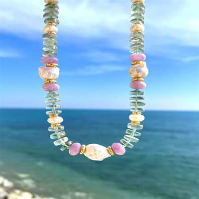 Stainless Steel Beaded Necklace Natural Stone Freshwater Pearl Handmade Geometric Fashion detail 2