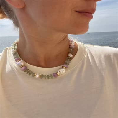 Stainless Steel Beaded Necklace Natural Stone Freshwater Pearl Handmade Geometric Fashion detail 3