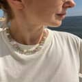 Stainless Steel Beaded Necklace Natural Stone Freshwater Pearl Handmade Geometric Fashion 4