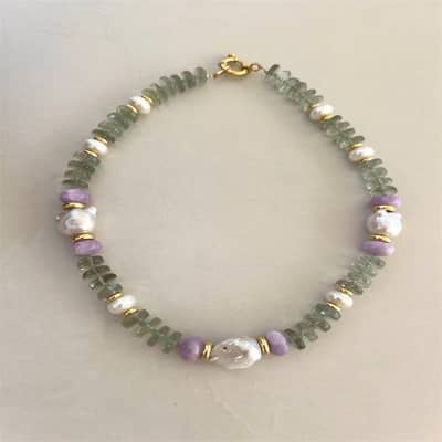 Stainless Steel Beaded Necklace Natural Stone Freshwater Pearl Handmade Geometric Fashion detail 5
