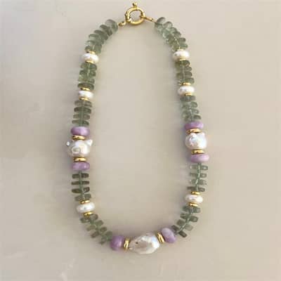 Stainless Steel Beaded Necklace Natural Stone Freshwater Pearl Handmade Geometric Fashion detail 6