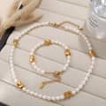 Waterproof 18K Gold Plated Stainless Steel Elastic Bead Bracelet With Freshwater Pearls 1
