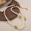 Waterproof 18K Gold Plated Stainless Steel Elastic Bead Bracelet With Freshwater Pearls 3