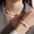 Waterproof 18K Gold Plated Stainless Steel Elastic Bead Bracelet With Freshwater Pearls 5