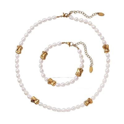 Waterproof 18K Gold Plated Stainless Steel Elastic Bead Bracelet With Freshwater Pearls detail 6