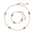 Waterproof 18K Gold Plated Stainless Steel Elastic Bead Bracelet With Freshwater Pearls 6