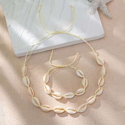 Fashion Handmade Puka Sea Shell Necklace Summer Beach Shell Beaded Choker Bracelet detail 1
