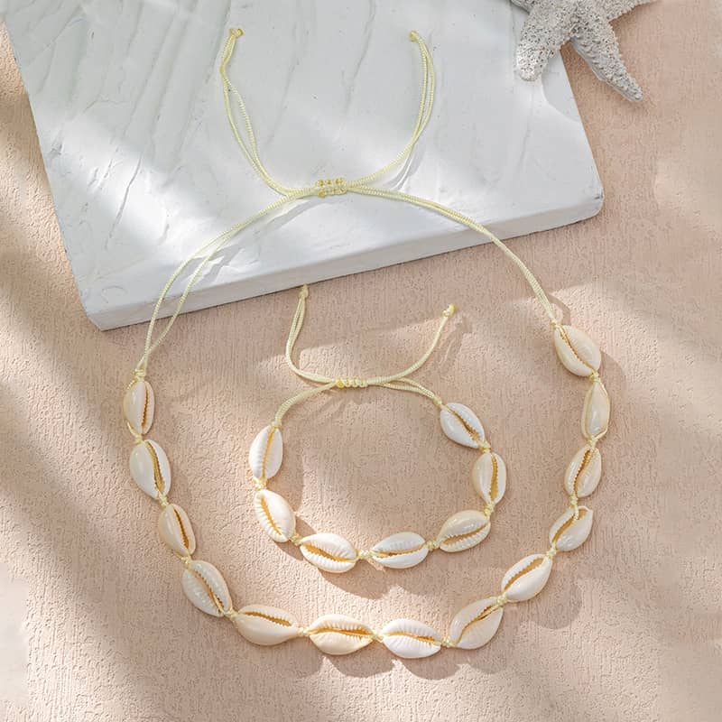Fashion Handmade Puka Sea Shell Necklace Summer Beach Shell Beaded Choker Bracelet - main