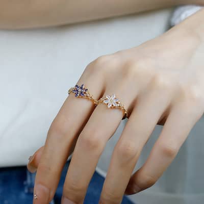 925 Sterling Silver Gold Plated Gemstone Retro Hollow Flower Tanzanite Zircon Synthetic Artificial Opal Ring detail 4
