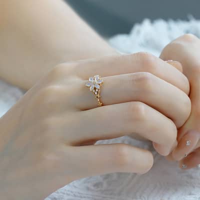925 Sterling Silver Gold Plated Gemstone Retro Hollow Flower Tanzanite Zircon Synthetic Artificial Opal Ring detail 5