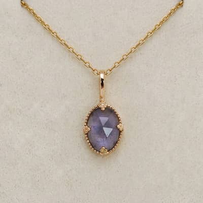 Gemstone 925 Sterling Silver Gold Plated Night Sky Shooting Star Shaped Labradorite Cordierite Iolite Dichroite Necklace detail 1