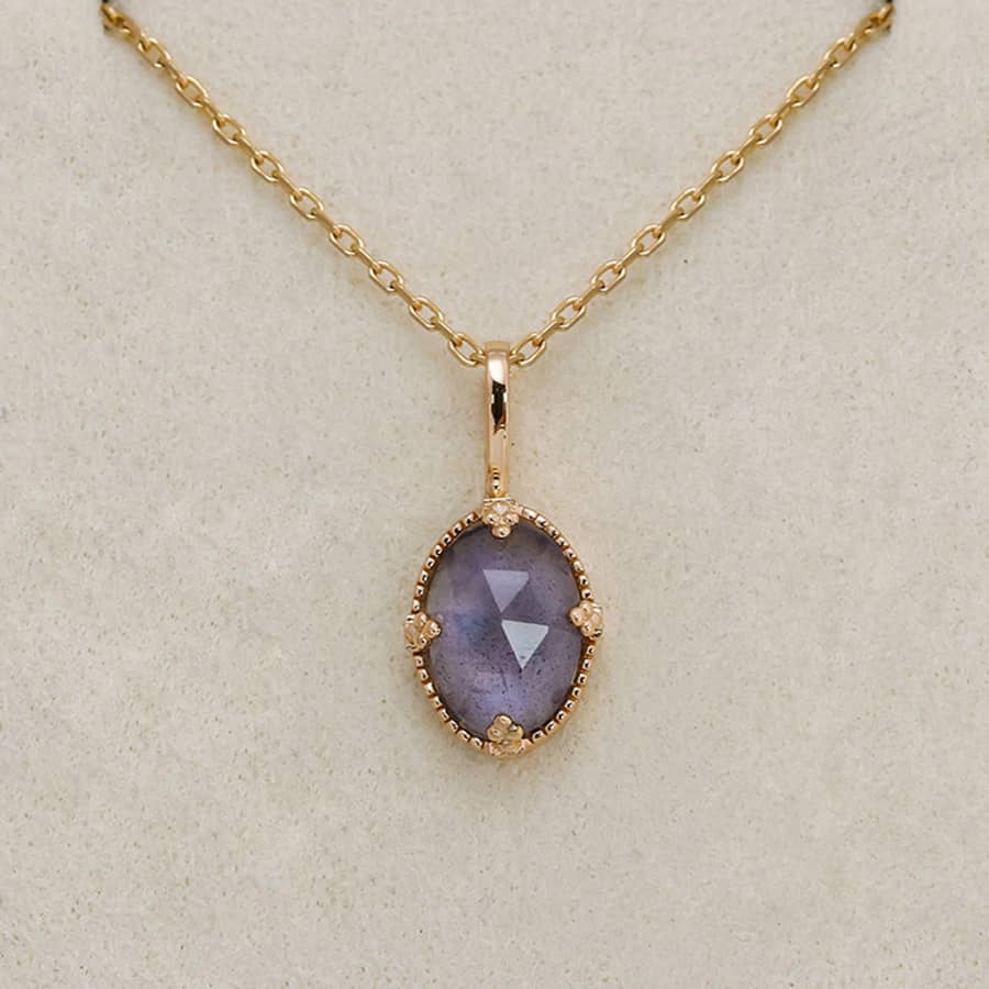 Gemstone 925 Sterling Silver Gold Plated Night Sky Shooting Star Shaped Labradorite Cordierite Iolite Dichroite Necklace - main