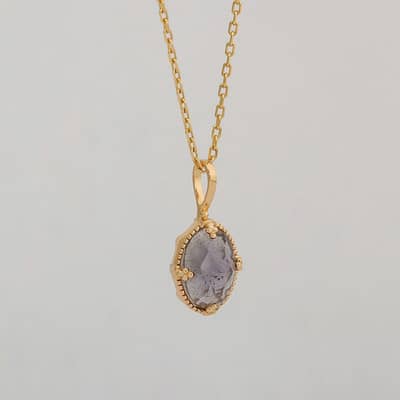Gemstone 925 Sterling Silver Gold Plated Night Sky Shooting Star Shaped Labradorite Cordierite Iolite Dichroite Necklace detail 4