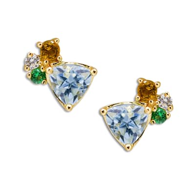 925 Sterling Silver Gold Plated Gemstone Geometric Triangular Star CZ Zircon Topaz Citrine Simulate Emerald Vintage Earrings detail 1