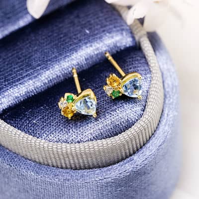 925 Sterling Silver Gold Plated Gemstone Geometric Triangular Star CZ Zircon Topaz Citrine Simulate Emerald Vintage Earrings detail 2